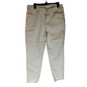 Nicole Miller New York Jeans High Rise Skinny Fringed Hem Size 16 Ivory